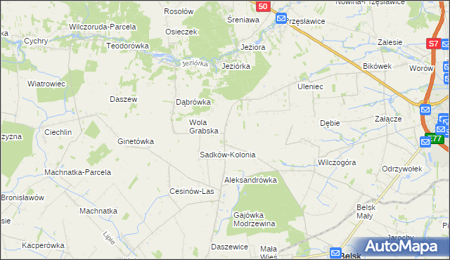 mapa Sadków Szlachecki gmina Belsk Duży, Sadków Szlachecki gmina Belsk Duży na mapie Targeo