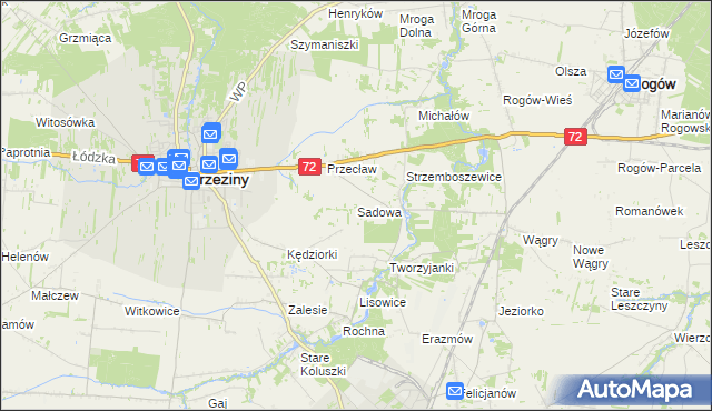 mapa Sadowa gmina Brzeziny, Sadowa gmina Brzeziny na mapie Targeo