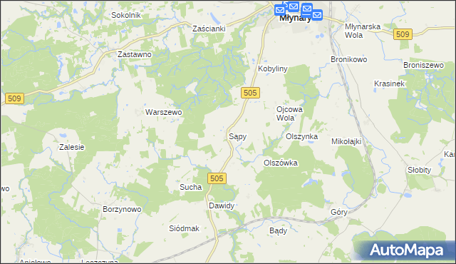 mapa Sąpy gmina Młynary, Sąpy gmina Młynary na mapie Targeo