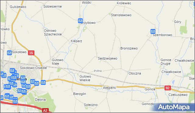 mapa Sędziwojewo gmina Września, Sędziwojewo gmina Września na mapie Targeo
