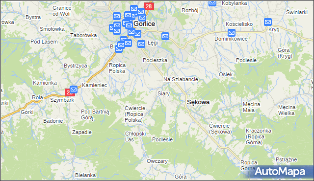 mapa Siary, Siary na mapie Targeo