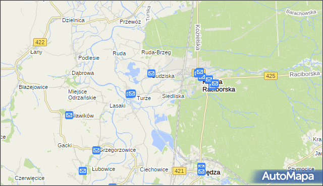 mapa Siedliska gmina Kuźnia Raciborska, Siedliska gmina Kuźnia Raciborska na mapie Targeo