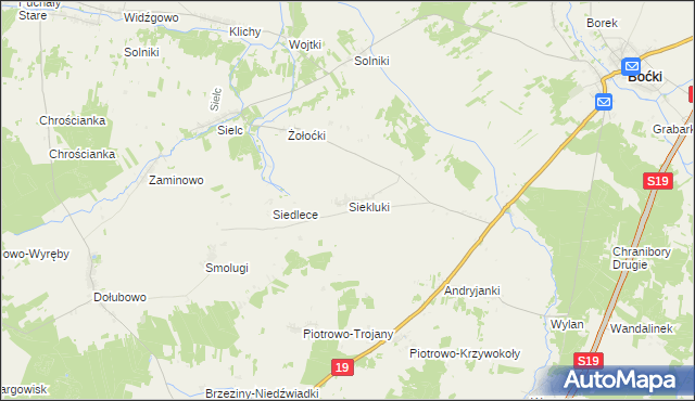 mapa Siekluki gmina Boćki, Siekluki gmina Boćki na mapie Targeo