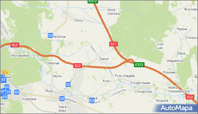 mapa Sielce gmina Końskowola, Sielce gmina Końskowola na mapie Targeo