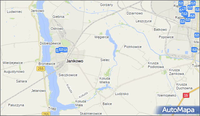 mapa Sielec gmina Janikowo, Sielec gmina Janikowo na mapie Targeo