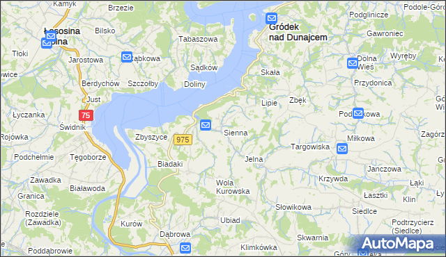 mapa Sienna gmina Gródek nad Dunajcem, Sienna gmina Gródek nad Dunajcem na mapie Targeo