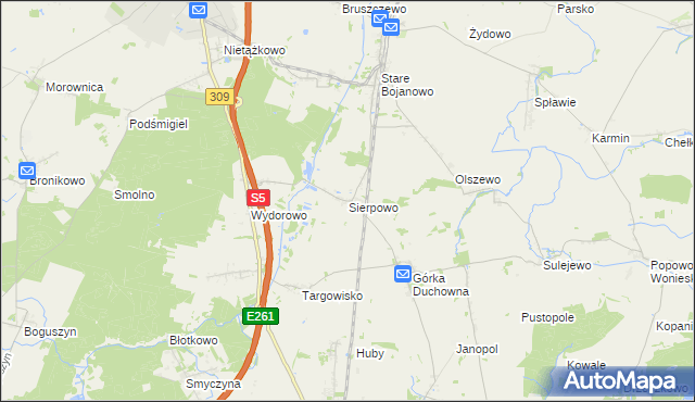 mapa Sierpowo gmina Śmigiel, Sierpowo gmina Śmigiel na mapie Targeo