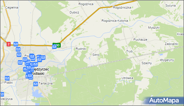 mapa Sitno gmina Międzyrzec Podlaski, Sitno gmina Międzyrzec Podlaski na mapie Targeo