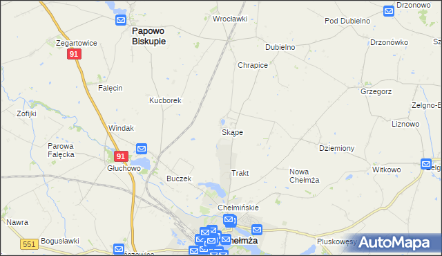 mapa Skąpe gmina Chełmża, Skąpe gmina Chełmża na mapie Targeo