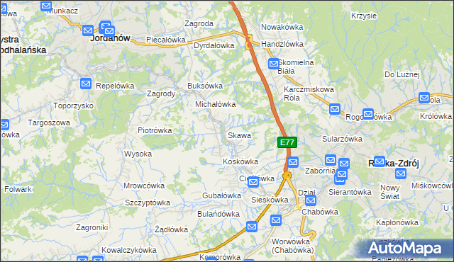 mapa Skawa, Skawa na mapie Targeo
