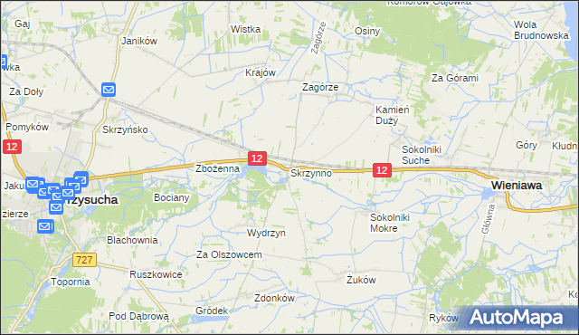 mapa Skrzynno gmina Wieniawa, Skrzynno gmina Wieniawa na mapie Targeo