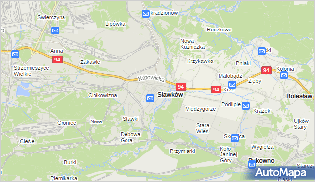 mapa Sławków powiat będziński, Sławków powiat będziński na mapie Targeo
