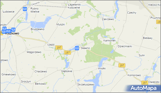 mapa Sławno gmina Kiszkowo, Sławno gmina Kiszkowo na mapie Targeo