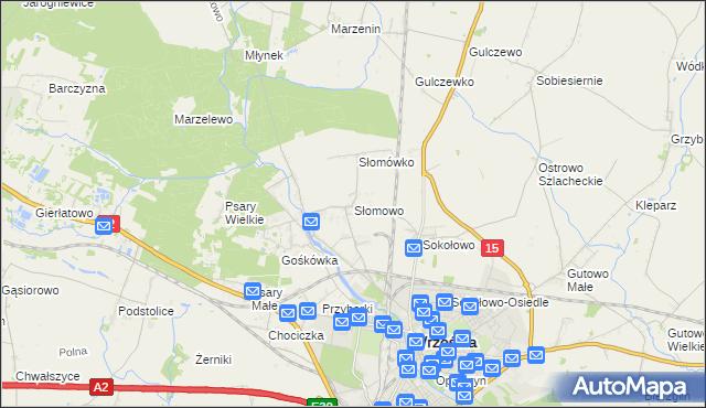 mapa Słomowo gmina Września, Słomowo gmina Września na mapie Targeo