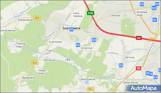 mapa Smolnica gmina Sośnicowice, Smolnica gmina Sośnicowice na mapie Targeo