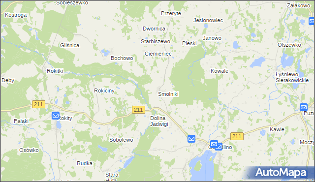 mapa Smolniki gmina Sierakowice, Smolniki gmina Sierakowice na mapie Targeo