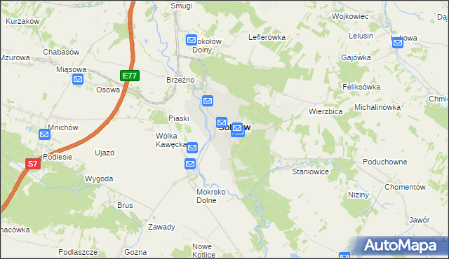 mapa Sobków powiat jędrzejowski, Sobków powiat jędrzejowski na mapie Targeo