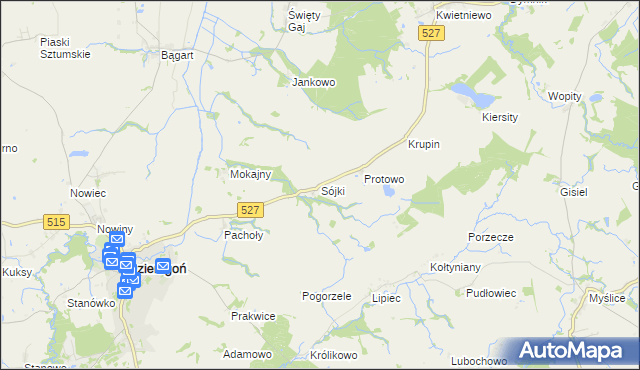 mapa Sójki gmina Rychliki, Sójki gmina Rychliki na mapie Targeo