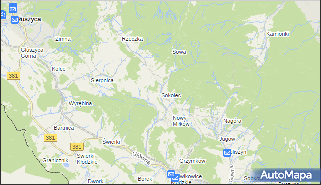 mapa Sokolec gmina Nowa Ruda, Sokolec gmina Nowa Ruda na mapie Targeo