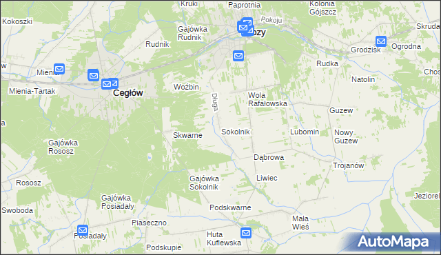 mapa Sokolnik gmina Mrozy, Sokolnik gmina Mrozy na mapie Targeo