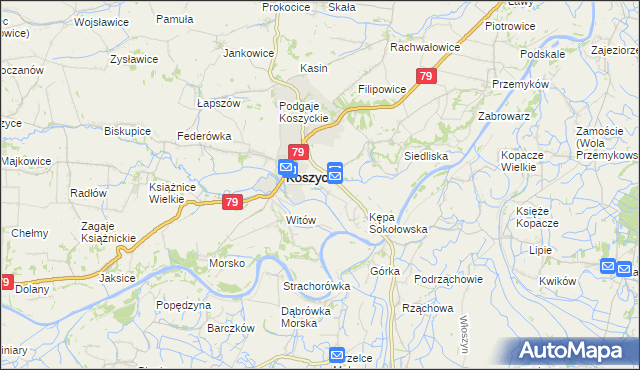 mapa Sokołowice gmina Koszyce, Sokołowice gmina Koszyce na mapie Targeo