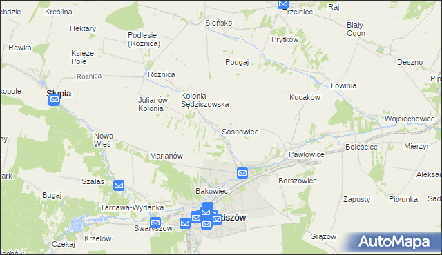 mapa Sosnowiec gmina Sędziszów, Sosnowiec gmina Sędziszów na mapie Targeo