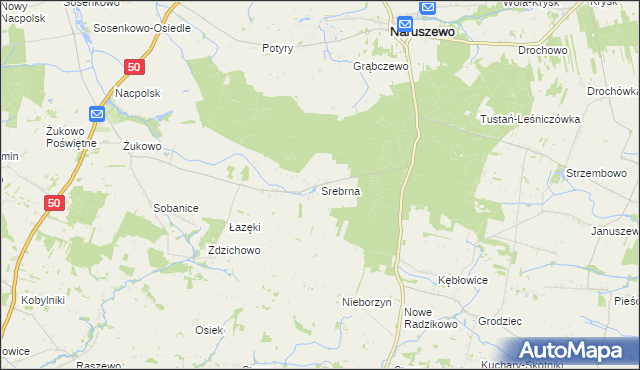 mapa Srebrna gmina Naruszewo, Srebrna gmina Naruszewo na mapie Targeo