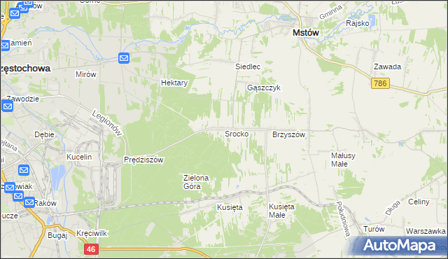 mapa Srocko gmina Mstów, Srocko gmina Mstów na mapie Targeo