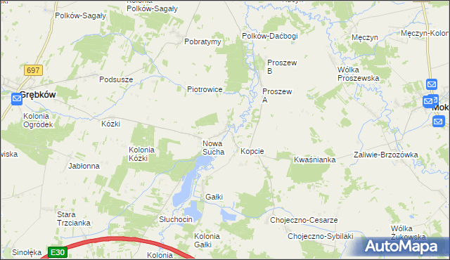 mapa Stara Sucha gmina Grębków, Stara Sucha gmina Grębków na mapie Targeo