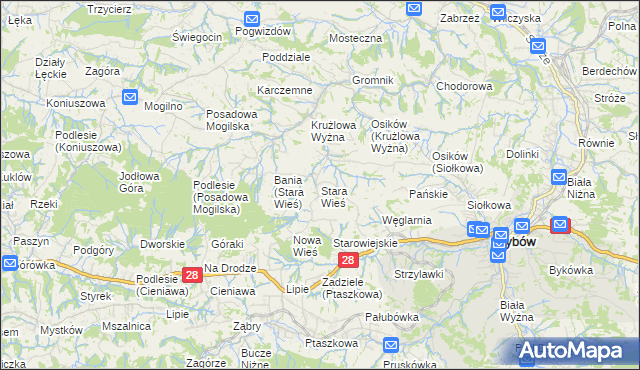 mapa Stara Wieś gmina Grybów, Stara Wieś gmina Grybów na mapie Targeo