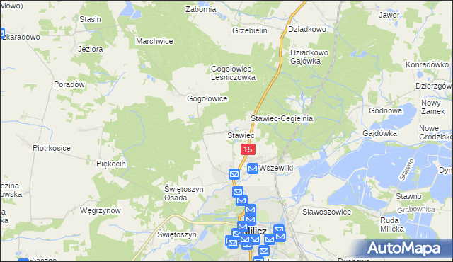 mapa Stawiec gmina Milicz, Stawiec gmina Milicz na mapie Targeo