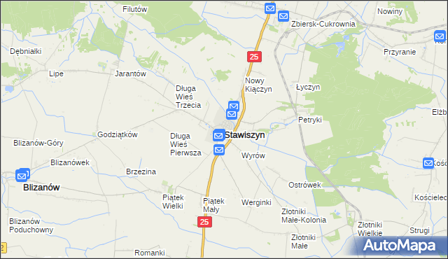 mapa Stawiszyn powiat kaliski, Stawiszyn powiat kaliski na mapie Targeo