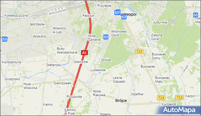 mapa Stróża gmina Andrespol, Stróża gmina Andrespol na mapie Targeo