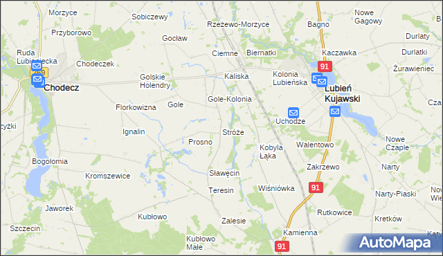 mapa Stróże gmina Lubień Kujawski, Stróże gmina Lubień Kujawski na mapie Targeo