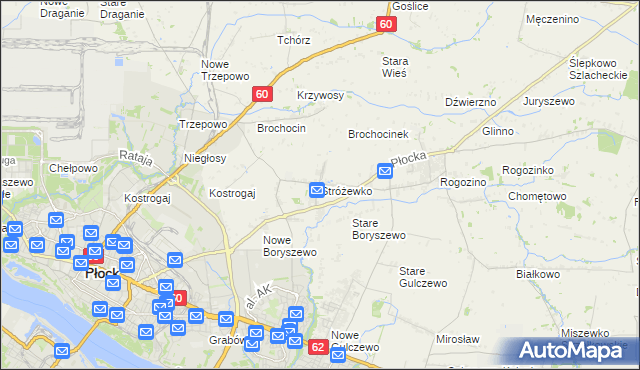 mapa Stróżewko gmina Radzanowo, Stróżewko gmina Radzanowo na mapie Targeo