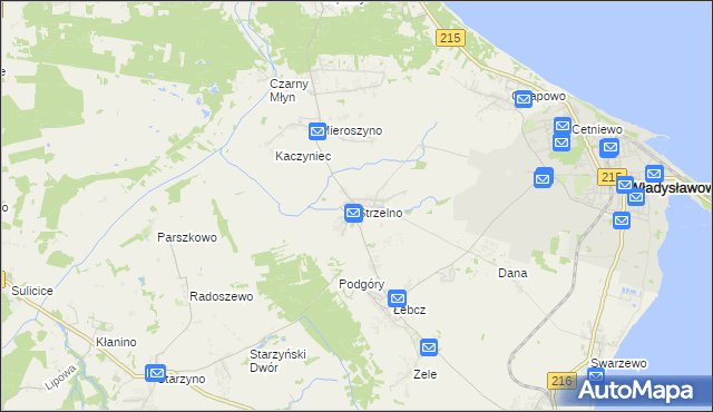 mapa Strzelno gmina Puck, Strzelno gmina Puck na mapie Targeo