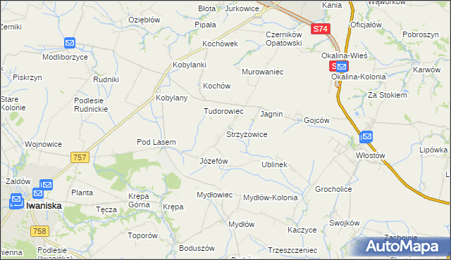mapa Strzyżowice gmina Opatów, Strzyżowice gmina Opatów na mapie Targeo