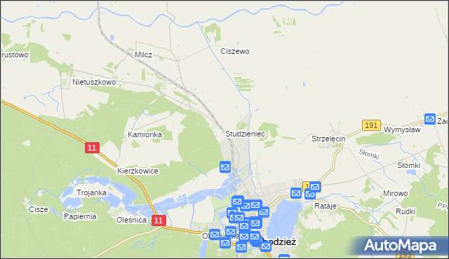 mapa Studzieniec gmina Chodzież, Studzieniec gmina Chodzież na mapie Targeo