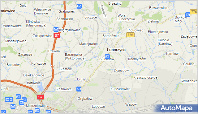 mapa Sulechów gmina Kocmyrzów-Luborzyca, Sulechów gmina Kocmyrzów-Luborzyca na mapie Targeo