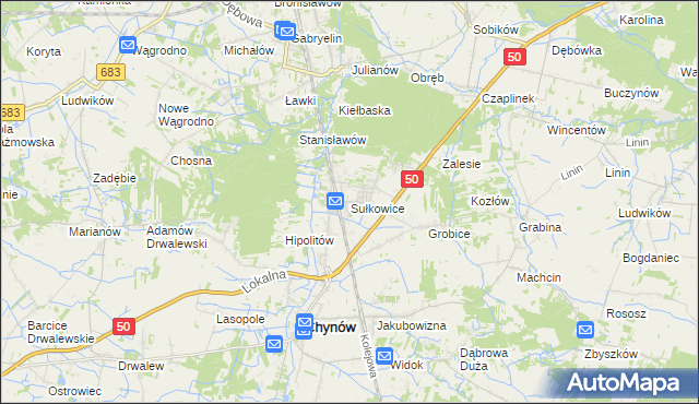 mapa Sułkowice gmina Chynów, Sułkowice gmina Chynów na mapie Targeo