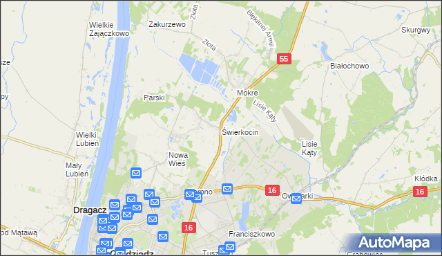mapa Świerkocin gmina Grudziądz, Świerkocin gmina Grudziądz na mapie Targeo