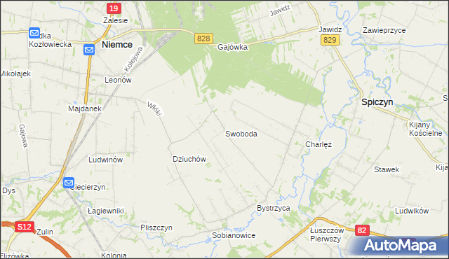 mapa Swoboda gmina Niemce, Swoboda gmina Niemce na mapie Targeo