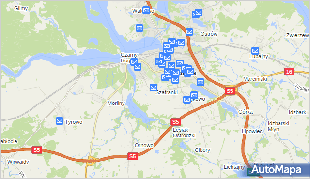 mapa Szafranki gmina Ostróda, Szafranki gmina Ostróda na mapie Targeo