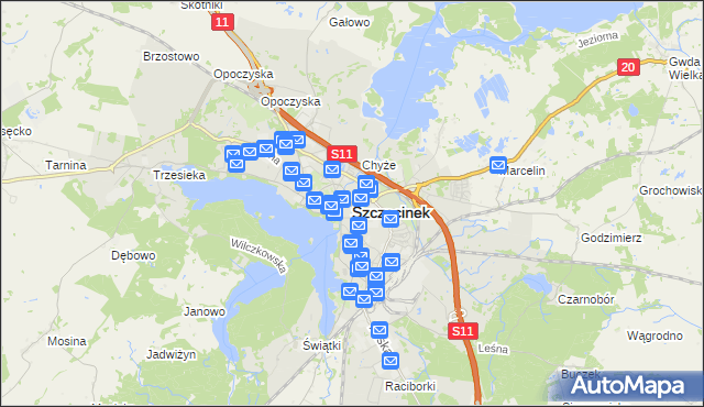 mapa Szczecinek, Szczecinek na mapie Targeo