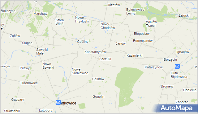 mapa Szczuki gmina Biała Rawska, Szczuki gmina Biała Rawska na mapie Targeo