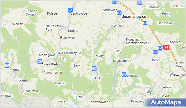 mapa Szklary gmina Jerzmanowice-Przeginia, Szklary gmina Jerzmanowice-Przeginia na mapie Targeo