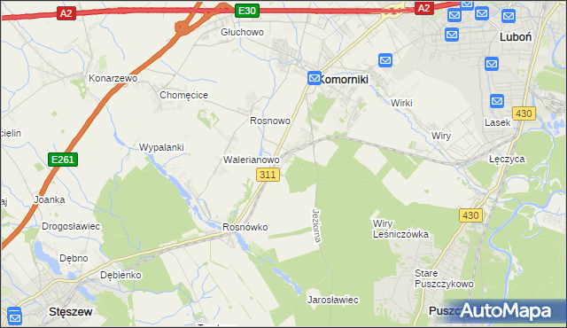 mapa Szreniawa gmina Komorniki, Szreniawa gmina Komorniki na mapie Targeo