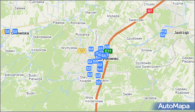 mapa Szydłowiec, Szydłowiec na mapie Targeo