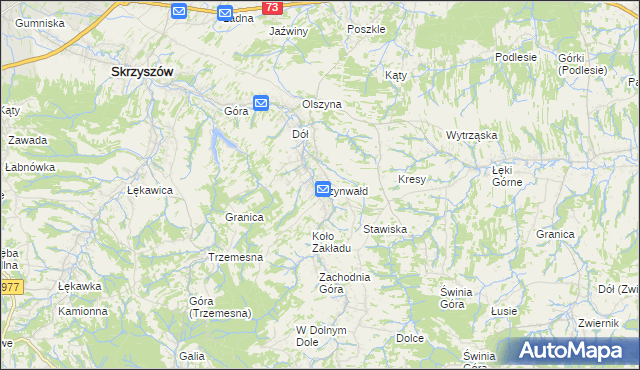 mapa Szynwałd gmina Skrzyszów, Szynwałd gmina Skrzyszów na mapie Targeo