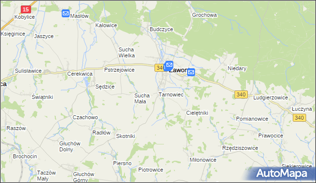 mapa Tarnowiec gmina Zawonia, Tarnowiec gmina Zawonia na mapie Targeo